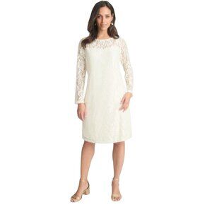 Jessica London Ivory Lace Shift Dress Lace Long Sleeves & Back Button Size 20W